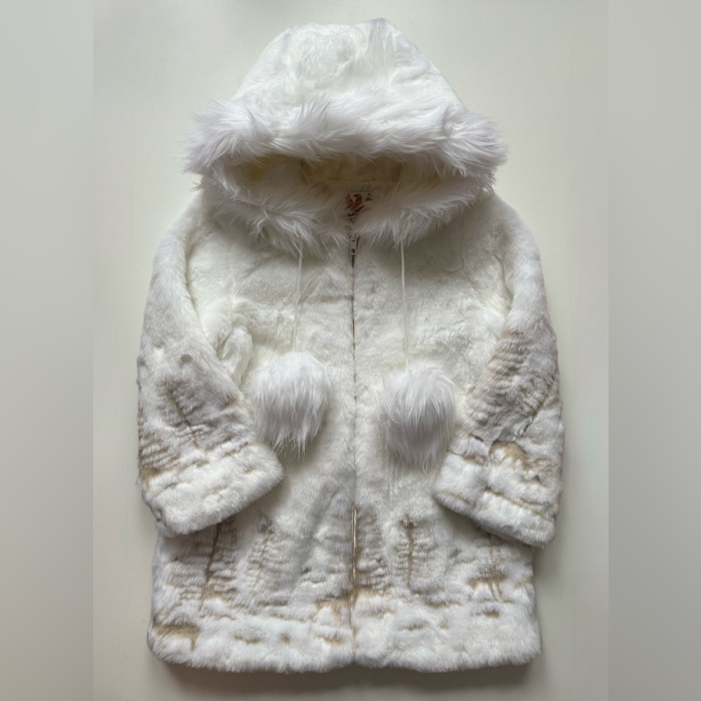 Vintage Ameri Mode Kids Cozy Faux Fur Jacket with Forest & Deer Design - Size 6